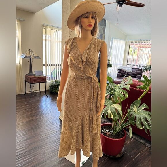 Max Studio Dresses & Skirts - Max Studio Patterned Ruffle Wrap Midi Dress sz M EUC